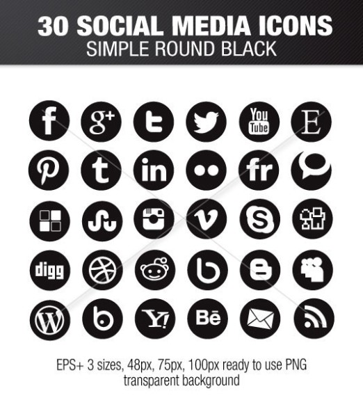 round social media icons black
