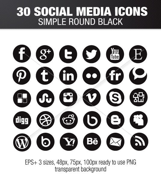 vector round social media icons black