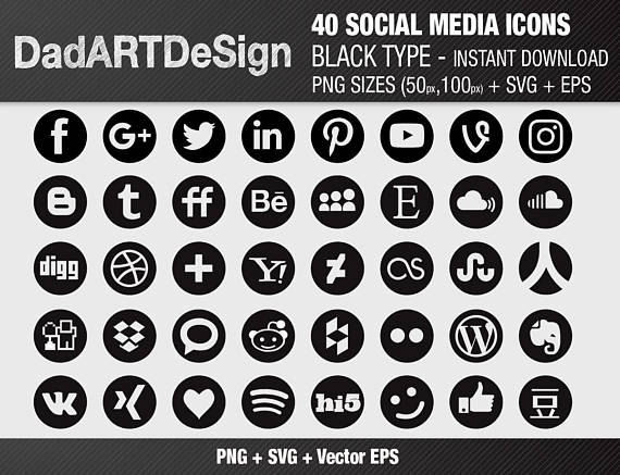 Round black Social Media Icons instant download
