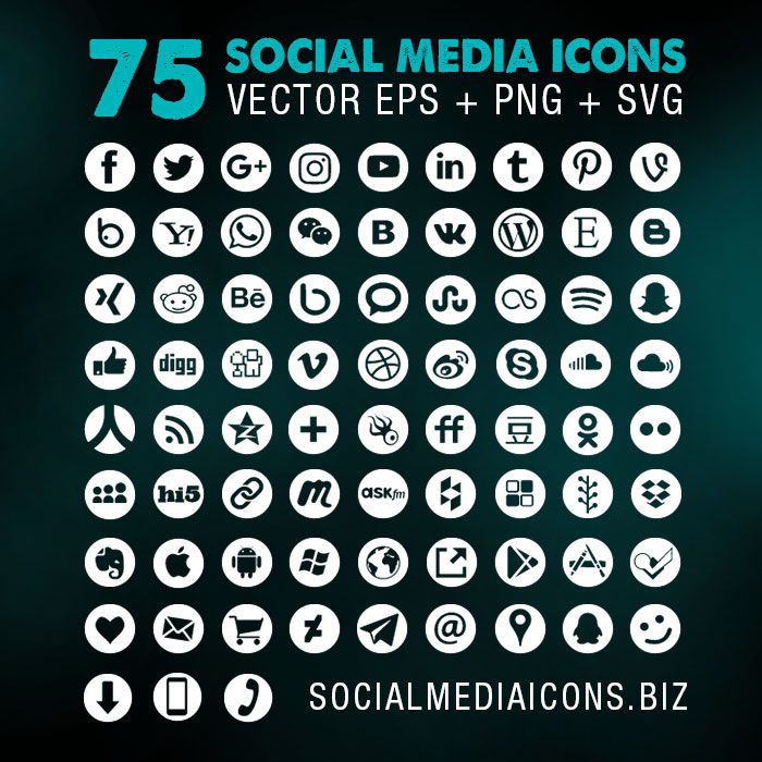 Round Social Media Icons - Vector White
